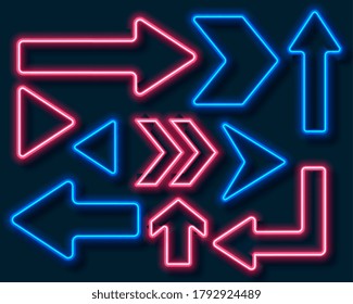 neon style directional arrows in red and blue color