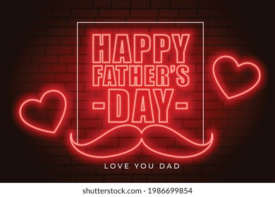 neon style fathers day greeting with love hearts