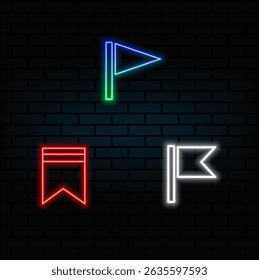 neon style. flag templates. Illustration of flag icon. neon style. A colorful flag on a flagpole. Green flag. Vector illustration.