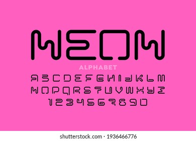 Neon style font, typography design, alphabet letters and numbers vector illustration