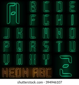 Neon style full alphabet in green color