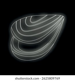 Neon style glowing outline of mussel seafood on black background