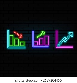 neon style. graphic icon illustration with down arrow. growing graph. financial graph decline. neon style.. suitable for apps, websites, mobile apps. finance related icon.