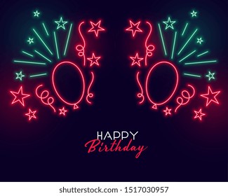 neon style happy birthday banner with balloons