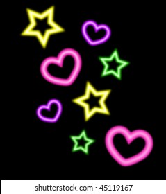 neon style hearts and stars vector illustration