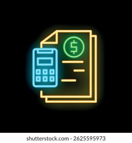 Neon style icon of a calculator calculating the budget of an invoice