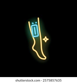 Neon style icon ideal for beauty and cosmetics, showing leg waxing using a wax strip