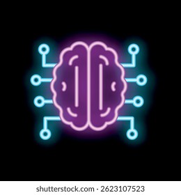 Ícone estilo néon representando a inteligência artificial com um cérebro conectado a circuitos, simbolizando o poder do ar