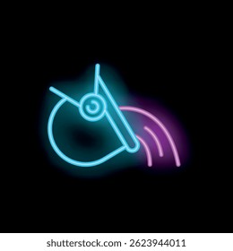 Neon style icon of a satellite dish broadcasting radio waves