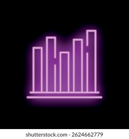 Neon style icon showing a bar graph on black background