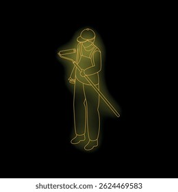 Neon style illustration of painter holding paint roller, suitable for renovation, decoration or home improvement concepts
