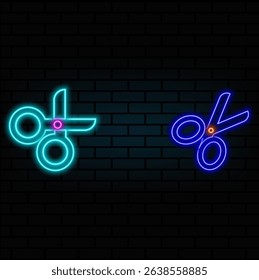 neon style. Isolated scissors icon, vector illustration. neon..e