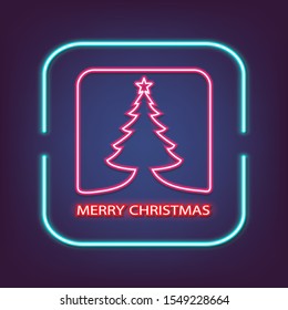 Neon style merry christmas, winter holiday light electric banner, happy new year  text concept, 2020 with neon light, vector.