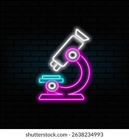 neon style. microscope illustration icon. neon style.Microscope color icon Scientific research tool symbol.neon..