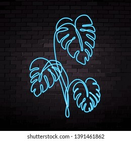 neon style monstera Continuous line,printed tee,vector illustration , creative concept ,fashion style