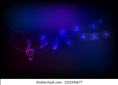 Neon style music notes vector illustration background