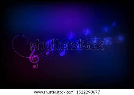 Neon style music notes vector illustration background