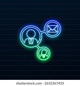 neon style. people connection line. neon style. Linear style sign for mobile concept and web design. Social network connection outline vector icon. symbol logo illustration. vector graphics.