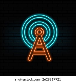 neon style. Tower sign icon vector illustration logo template for many. neon style.Antenna icon Radio antenna icon.