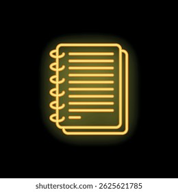 Neon style vector illustration of a notepad glowing on dark background