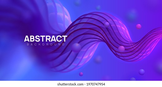 Neon style vector illustration. Wavy and colorful abstract background in pink and blue colors. Bright fluid shapes, flow banner, brochure, web page.