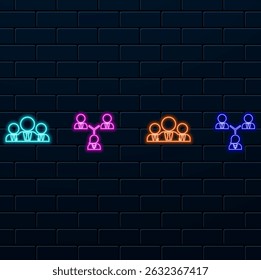 neon style.Collaborator icon.Leadership icon. social network connection connecting people icon.
