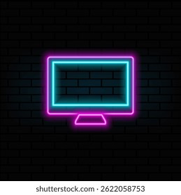 neon style.Computer monitor screen hardware technology, vector illustration graphic design. neon style.Vector image of desktop computer with flat screen.