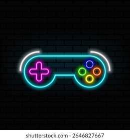 neon style.electronic concept, gamepad controller sign, game joystick icon in outline style for mobile concept and web design. Vector graphics.