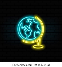 neon style.Futuristic Globalization Interface Science and technology abstract graphics.Globe icon vector. world map, planet Earth..