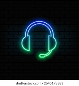 neon style.helpdesk in flat style. Headphone vector illustration. chat operator business concept.e