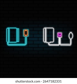 neon style.Medical accessory sphygmomanometer machine vector art illustration. neon.