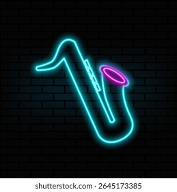 neon style.Saxophone musical instrument sketch style. Silhouette vector saxophone icon..