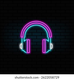 neon style.Soft headphones icon. headphones vector icon. Blue headphones icon vector isolated.