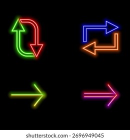 Estilo neón. Icono de flecha de transacción, intercambio y comunicación. Material de cristal azul claro. Ilustración vectorial realista.