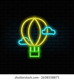 neon style.Vector illustration. Hot air balloon silhouette.Air transport for travel. Isolated.