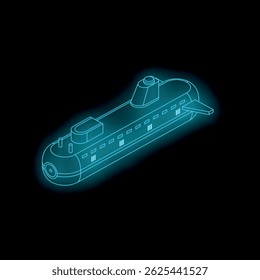 Neon submarine exploring the deep sea in a low poly wireframe style