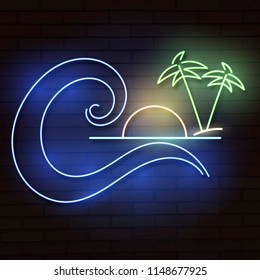 neon summer logo on the brick wall