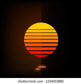Neon sun retro vector. 80 s retro