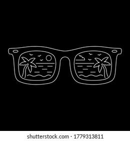 neon sunglasses and palm trees on black background