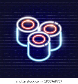 Neon Sushi icon. Glowing Vector illustration icon for mobile, web and menu design. Street Food concept