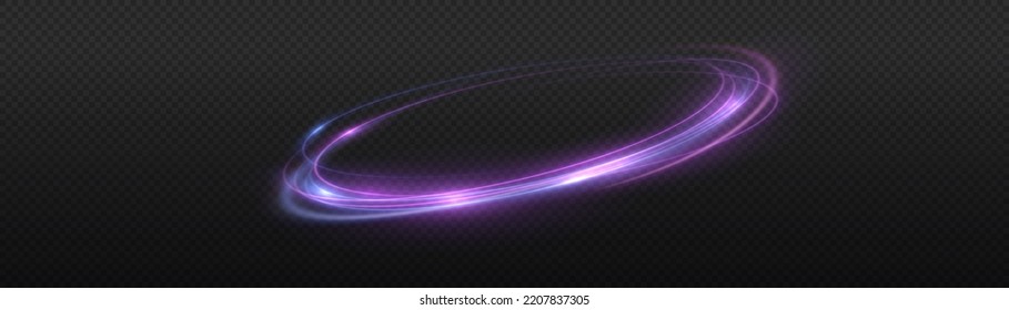 Neon swirl. Curve blue line light effect. Abstract ring background with glowing swirling background. Energy flow tunnel. Blue portal, platform. Magic circle vector. Luminous spiral. round frame with l