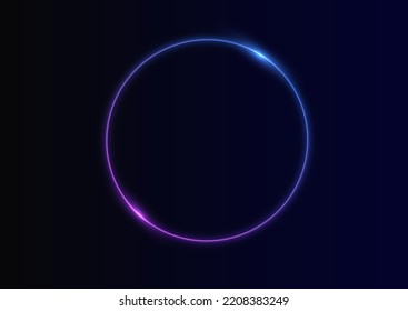 Neon swirl. Curve blue line light effect. Abstract ring background with glowing swirling background. Energy flow tunnel. Blue portal, platform. Magic circle vector. Round frame with light effect