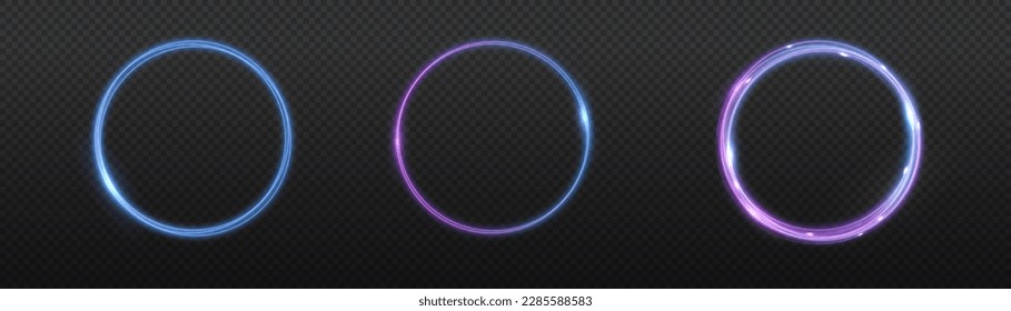 Neon swirl. Curve blue line light effect. Abstract ring background with glowing swirling background. Energy flow tunnel. Blue portal, platform. Magic circle vector. Round frame with light effect