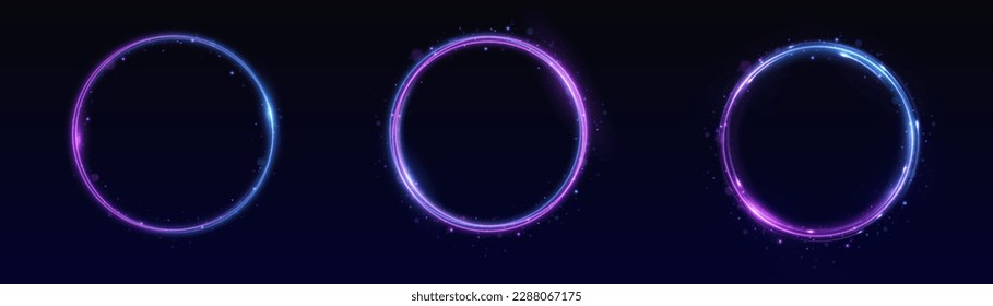 Giro de neón. Efecto de luz de línea azul de curva. Fondo del anillo abstracto con fondo giratorio brillante. Túnel de flujo de energía. Portal azul, plataforma. Vector de círculo mágico. Marco redondo con efecto luminoso