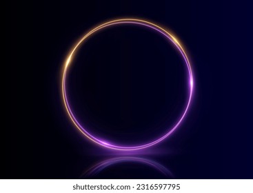 Neon swirl. Curve blue line light effect. Abstract ring background with glowing swirling background. Energy flow tunnel. Blue portal, platform. Magic circle vector. Luminous spiral. round frame