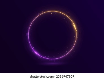 Neon swirl. Curve blue line light effect. Abstract ring background with glowing swirling background. Energy flow tunnel. Blue portal, platform. Magic circle vector. Luminous spiral. round frame