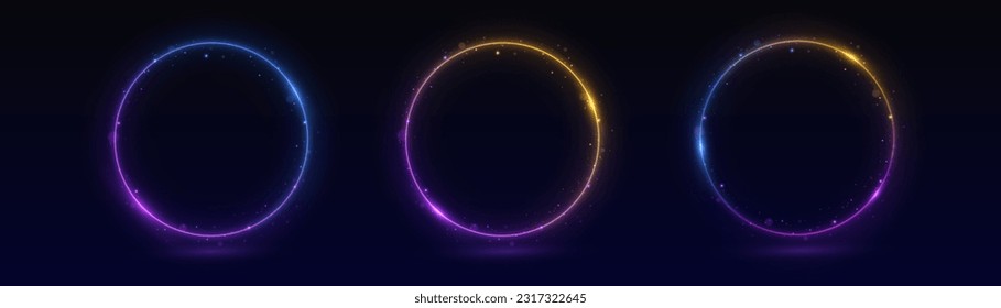 Neon swirl. Curve blue line light effect. Abstract ring background with glowing swirling background. Energy flow tunnel. Blue portal, platform. Magic circle vector. Luminous spiral. round frame