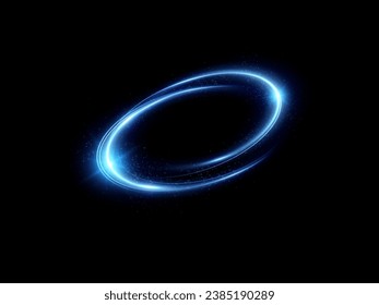 Giro de neón. Efecto de luz de línea azul de curva. Anillo abstracto de fondo con fondo giratorio brillante. Espiral azul brillante. Efecto Círculo de líneas abstractas. Anillos brillantes giratorios. 