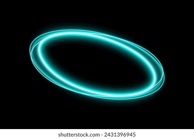 Neon swirl. Curved blue line light effect. Blue portal or energy tunnel. Glowing swirling background. Shining magic portal. Vector abstract