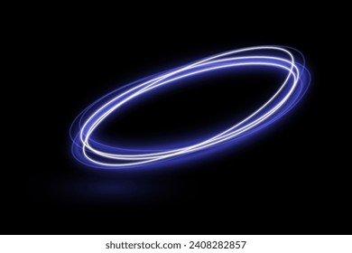 Neon swirl. Curved purple line light effect. Blue portal or energy tunnel. Glowing swirling background. Shining magic portal. Vector abstract